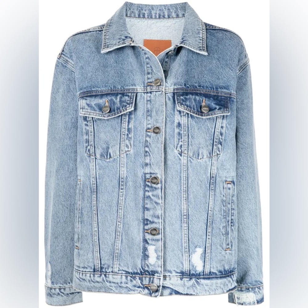 Anine Bing Light Blue Distressed Denim Jacket - Picture 5 of 12